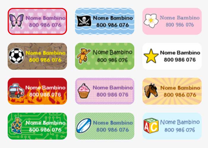 etichette per bambini
