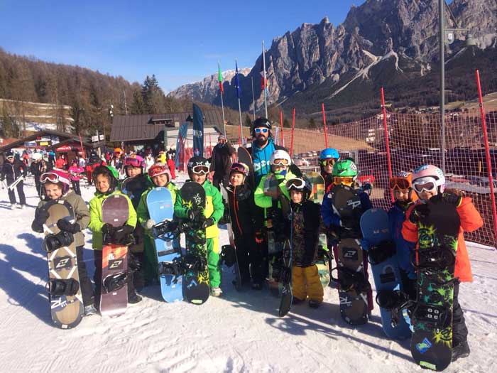 snowboard per bambini a Cortina d’Ampezzo